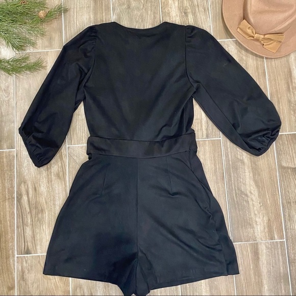 Zara black faux suede v neck wrap romper - Picture 3 of 8